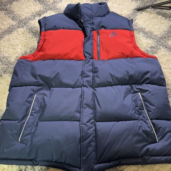 Reebok Men's Jacket Puffer Vest Blue Red Full Zip Winter Fall‎ Pockets Size 2XL - Picture 1 of 7